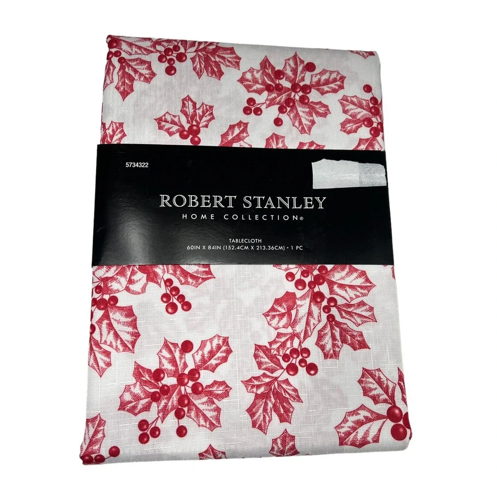 Fabric Tablecloth Christmas Robert Stanley Holly Pattern 60